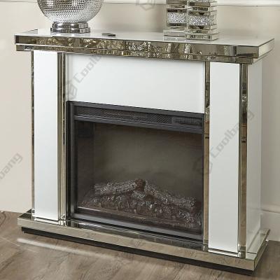 China Modern Decorative Modern Style Home Furniture White Glass Furniture Mirrored Electric Fireplace for sale