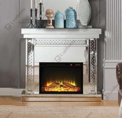 China Best Selling Modern Furniture Electric Fireplace Crushed Silver Diamond Furniture For Living Room Fireplace for sale