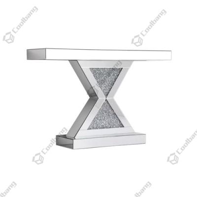 China New Diamond Glass Modern Console Table Crushed by Modern Design Mirrored Furniture for Living Room for sale