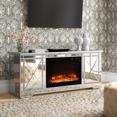 China 2021 Modern Mirrored TV Stand Unit Mirrored Glass Console Table With Fireplace for sale