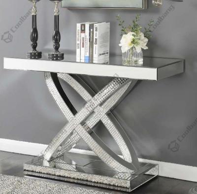 China Hot Sales X Shape Mosaic Mirrored Mirror Decoration Silver Console Table for sale