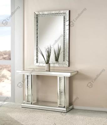 China Hot Selling Mirrored Furniture Crushed Mirrored Furniture Diamond Silver Console Table For Living Room for sale