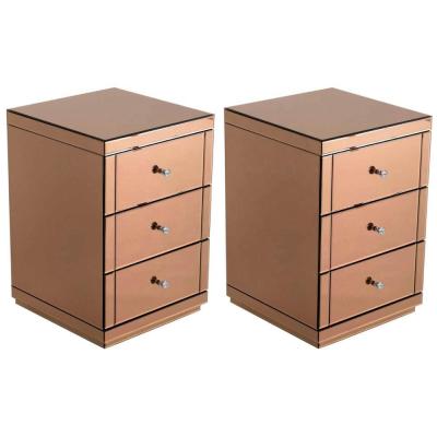 China Hot Sale Luxury Mirrored Bedroom Furniture 3 Drawer Bedside Table Set In Brown for sale