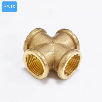 China Brass Cross Fitting Hose Connection Pipe Female 1/2PT 4 Way Connector Coupler for sale