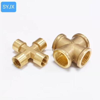 China Brass Cross Fitting 3/4G 4 Way Female Hose Pipe Connector Coupler Equal Diameter Joint Four Way Joint for sale