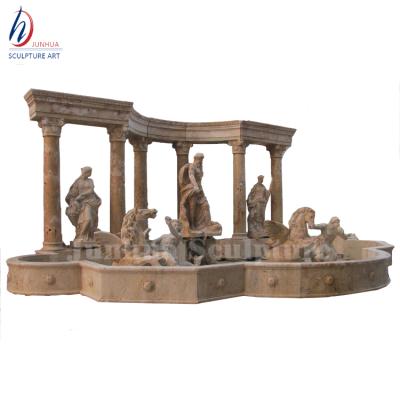 China Large Durable And Artistic Outdoor Beige Color Travertine Stone Trevi Fountain Sculpture With Poseidon And Horses for sale