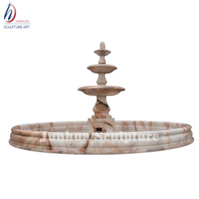 China 2019 Hot Sale Garden Decoration Simple Style 3 Rows Pink Marble Water Fountain Sculpture for sale