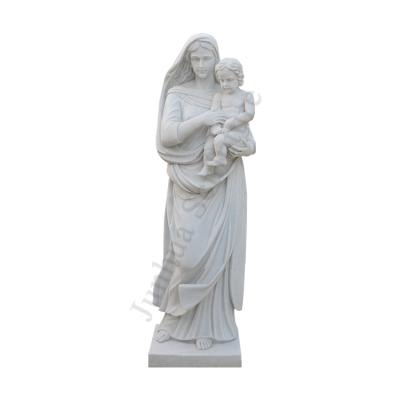 China Durable and Artistic Life Size White Marble Holy Statues of Mary Holding Baby Jesus Stone for sale