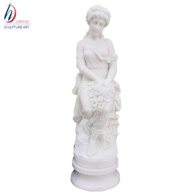 China Modern White Marble Nude Girl Statues Sculpture With Flowers for sale