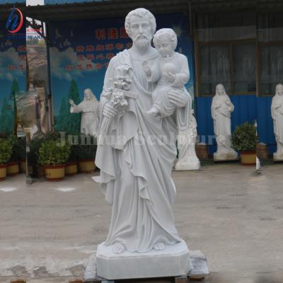 China Durable and Artistic Life Size Religious White Marble Saint Joseph Statue with Baby Jesus Sculpture for sale