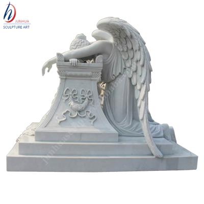 China Durable And Artistic Hand Carved White Marble Weeping Angel Monument For Sale for sale