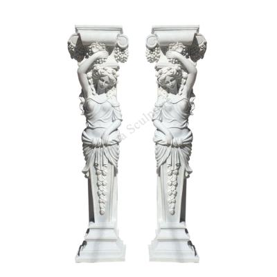 China Solid Custom European Style Woman Statue White Hand Carved Marble Column for sale