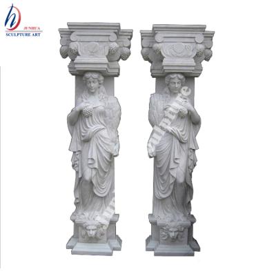 China Solid Hand Carved Beautiful Roman Woman Caryatid Marble Column For Sale for sale