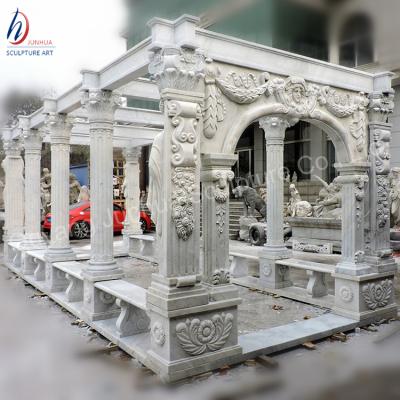 China Large Outdoor Garden White Marble Null Marble Gazebo With Corridor for sale