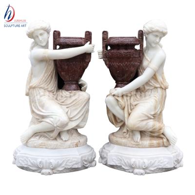 China Garden modern natural marble stone flowerpot with statue for sale for sale