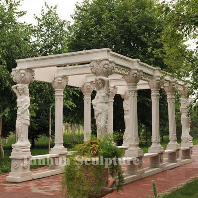 China Large Rectangular Durable And Artistic Luxury White Marble Pavilion Gazebo With Lady Statues For Sale for sale