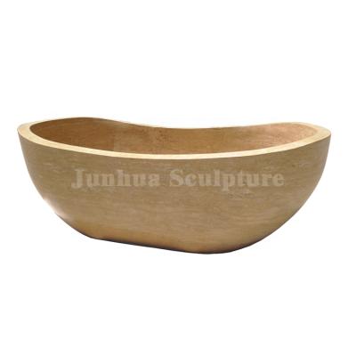 China Durable and artistic hot sale beige travertine stone solid outdoor bathtub for bathing for sale