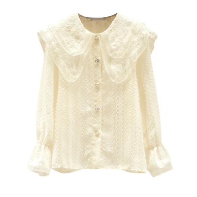 China ZN Loose Women's Shirt Breathable Fashionable Lace Flared Cufflink Up Doll Collar Regular Fitted Long Sleeve Shirt for sale