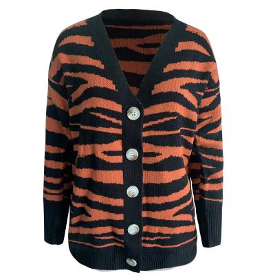 China Anti-wrinkle ZN winter new style solid zebra print knitted cardigan women's sweaters for sale