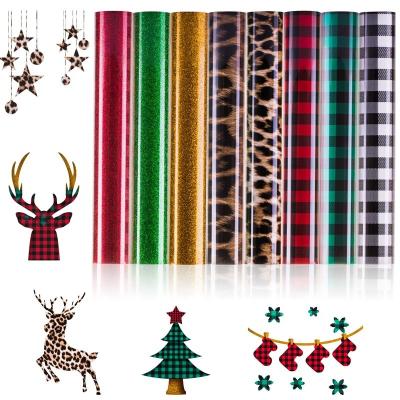 China Garment Heat Transfer Vinyl Set, Glitter Leopard HTV Vinyl 8 Piece DIY Christmas T-Shirt, Ironing Vinyl Suitable for Cricut Heat Press for sale