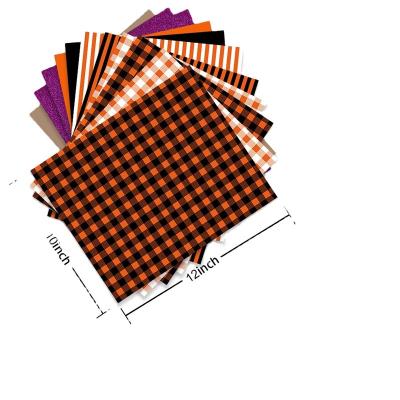 China Garment 11 sheets of Halloween heat transfer vinyl, 12X10 inch orange lattice vinyl, ironing vinyl suitable for Silhouette or Cricut for sale