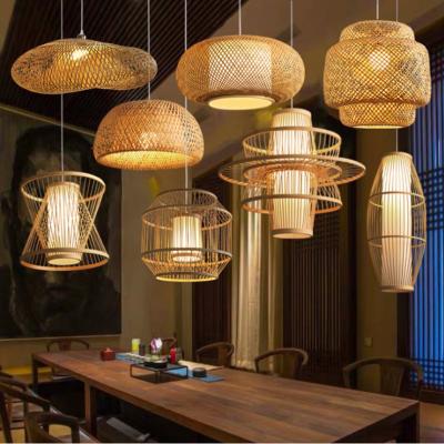 China Retro Style Antique Rattan Chandelier Light Nordic Rattan Chandelier Light Handmade Bedroom Hanging Bamboo Lamp Shade for sale