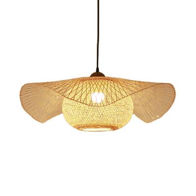 China Asian Handmade Modern Bamboo Lantern Rattan Pendant Lamp Tea Style Chandelier Light Shade for sale