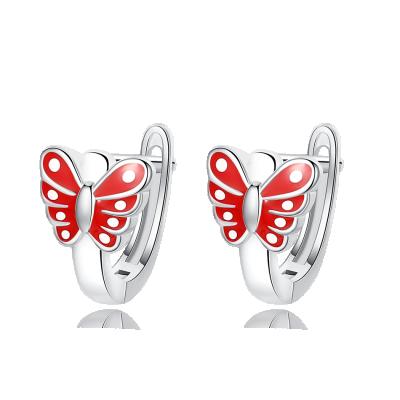 China Sterling Silver Earrings Red Enamel Price 925 Cute Silver Kid Jewelry Gift Whole Circle Butterfly Earrings for sale