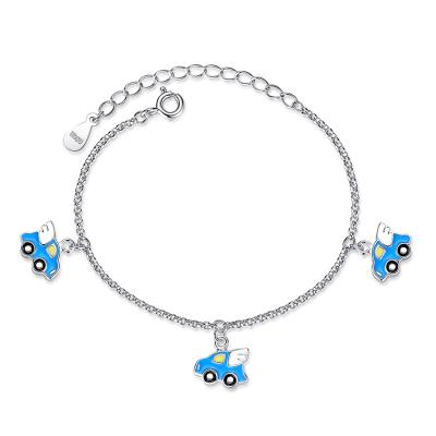 China Authentic Cute 925 Sterling Silver Blue Enamel Toy Car Bracelet Shape Silver Jewelry For Kids Jewelry for sale