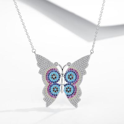 China Fashionable 925 Sterling Silver Jewelry Butterfly Colorful Blue Eyes Women's Pendant Necklace for sale