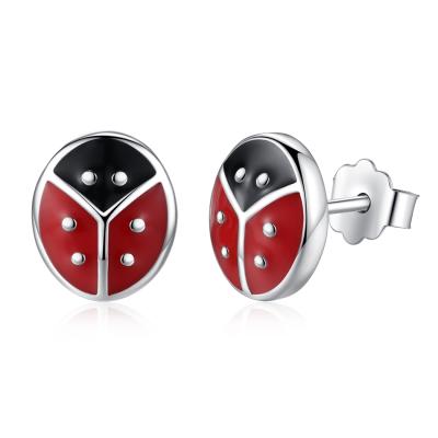 China Cute Silver 925 Sterling Silver Enamel Earrings Cute Ladybug Stud Earrings Jewelry Gift For Girls for sale