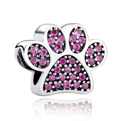 China CLASSIC 925 Sterling Silver CZ Puppy Paw Charms Cute Animal Footprints Charms For Bracelet Making Jewelry for sale