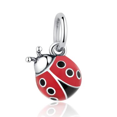 China Original 925 Sterling Silver Enamel Charm Beads CLASSIC Ladybug Dangle Charms For Bracelets DIY Jewelry Making for sale