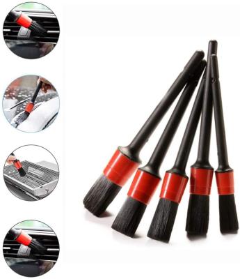 China Car Wash Detailing Brush for Car Tire Rim Cleaning Customized Logo Plastic Handle 5PCS Soft Bristle Round Brush Car Cleaning Auto Wash Detailing Brush for sale