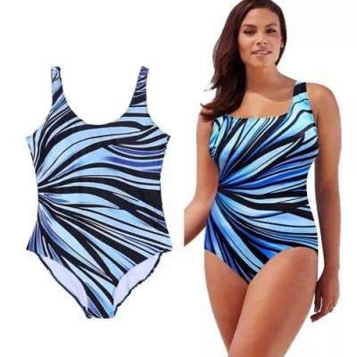 China 2021 new European and American large size ladies breathable striped rainbow gradient bikinis one-piece swimwear for sale