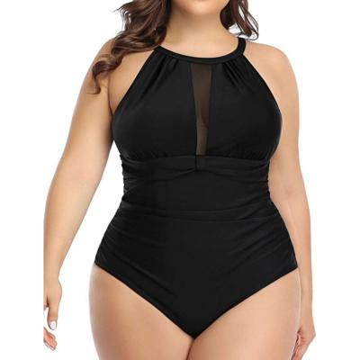 China European and American Ladies Swimwear Mesh Stitching Pleated Breathable One-piece Bikini for sale