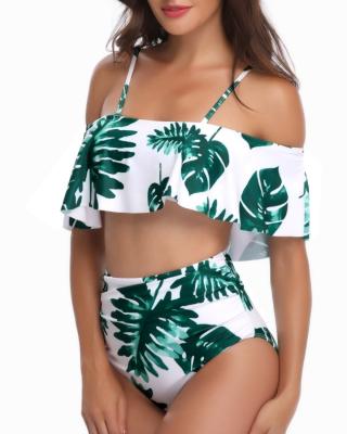 China 2021 Summer Brazilian Floral Print Breathable Ruffle Cut Out High Waist 2 Piece Set Bikini for sale