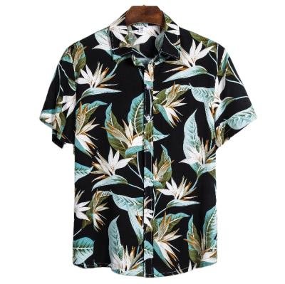 China Mens Vacation Hawaiian Green Beach Shortsleeve Shirts Cheap Floral Casual Anti-pilling Blouse Men's Shirt for sale