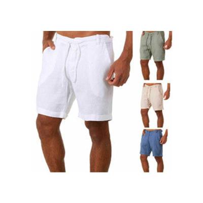 China anti wrinkle mens beach shorts summer cotton and solid color canvas lace up casual pants mens sports walk shorts for sale