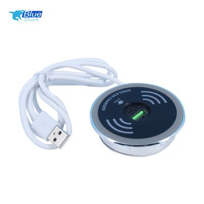 China Restaurant Desktop QI Embedded Radio Charging Electric High Power 15W Round Wireless Charger Base For All Mobile Phone for sale