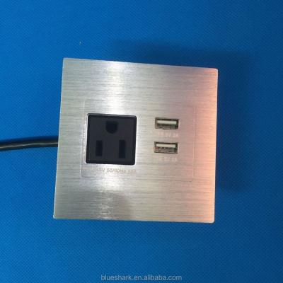 China Commercial Customize US Silver Power Socket With Double Usb Wall Outlet Desktop Port Socket for sale