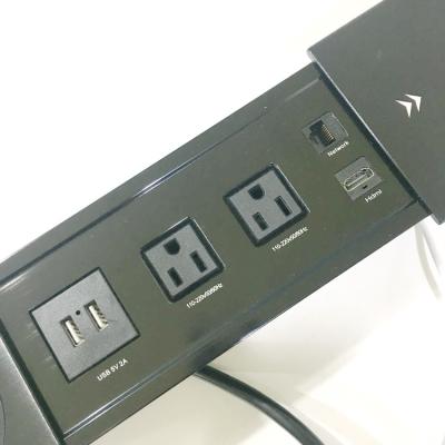 China Commercial USA Outlet With Fast Wireless Charger Flush Hidden Mounted In Office Desk Half Sliding Cover Power Strip USB Outlet Box for sale