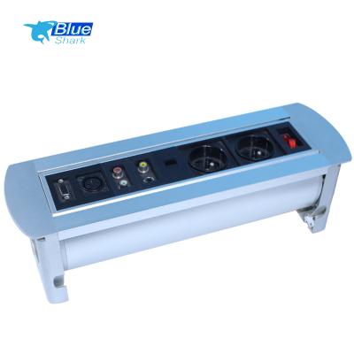 China Customized Commercial Media Network Interface Medium Power Socket Manual Flip Up Table Hidden Desktop Socket Box for sale