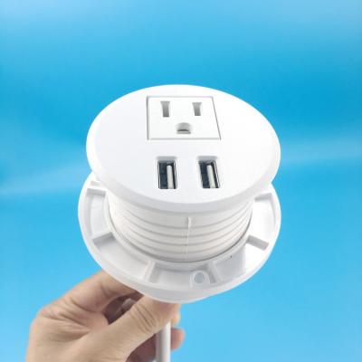 China Dual USB Ports 110V 10A Power Charging Grommet ETL Certificated 60mm Grommet Hole Power Round USB Socket For Desktop for sale