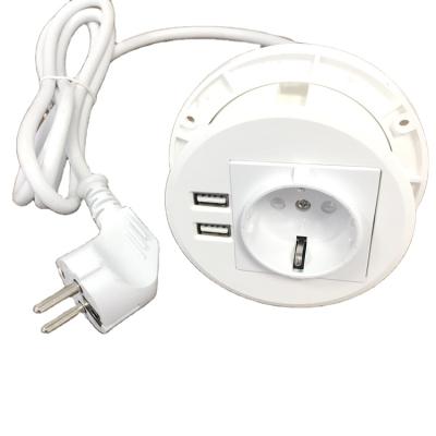 China Dual USB Charging Ports 3 Inch Round Germany EU Power Outlet Power Grommet EU Plug With 1 AC Charger 2 USB In White for sale