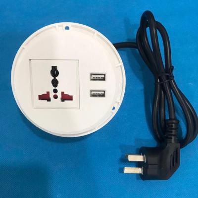 China Blue Shark Residential / Multipurpose White Round Recessed Universal Tabletop Electrical Outlet With Dual USB Ports for sale