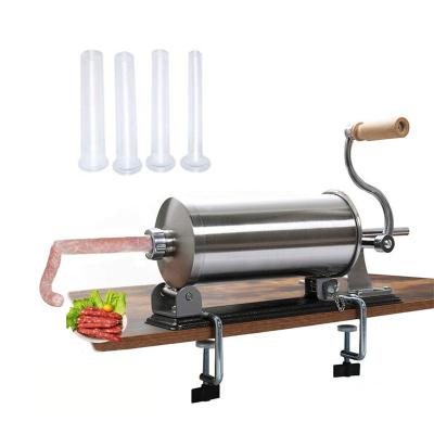 China Household Sausage Maker 6LBS/3L Horizontal Manual Stainless Steel Sausage Stuffer Making Machine with 4 Size Plastic Tubes for sale