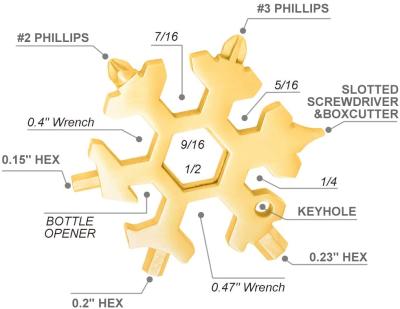 China Portable Snowboarding Kit 18 in 1 Stainless Steel Multitool Snowflake Screwdriver for Bottle Opener Travel Key Chain Outdoor Camping for sale