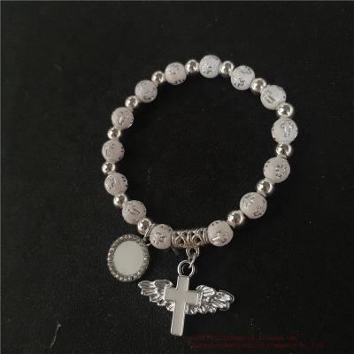 China Other Hot Jewelry Cross Bracelet Gifts Sublimation Blank Pearl Angel Transfer Printing Consumables for sale