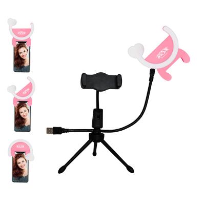 China 350mAh RGB 4W PORTABLE Rechargeable Black Mini Mobile Phone Ringlight Smartphone Pink Tripod with Ring Light for sale